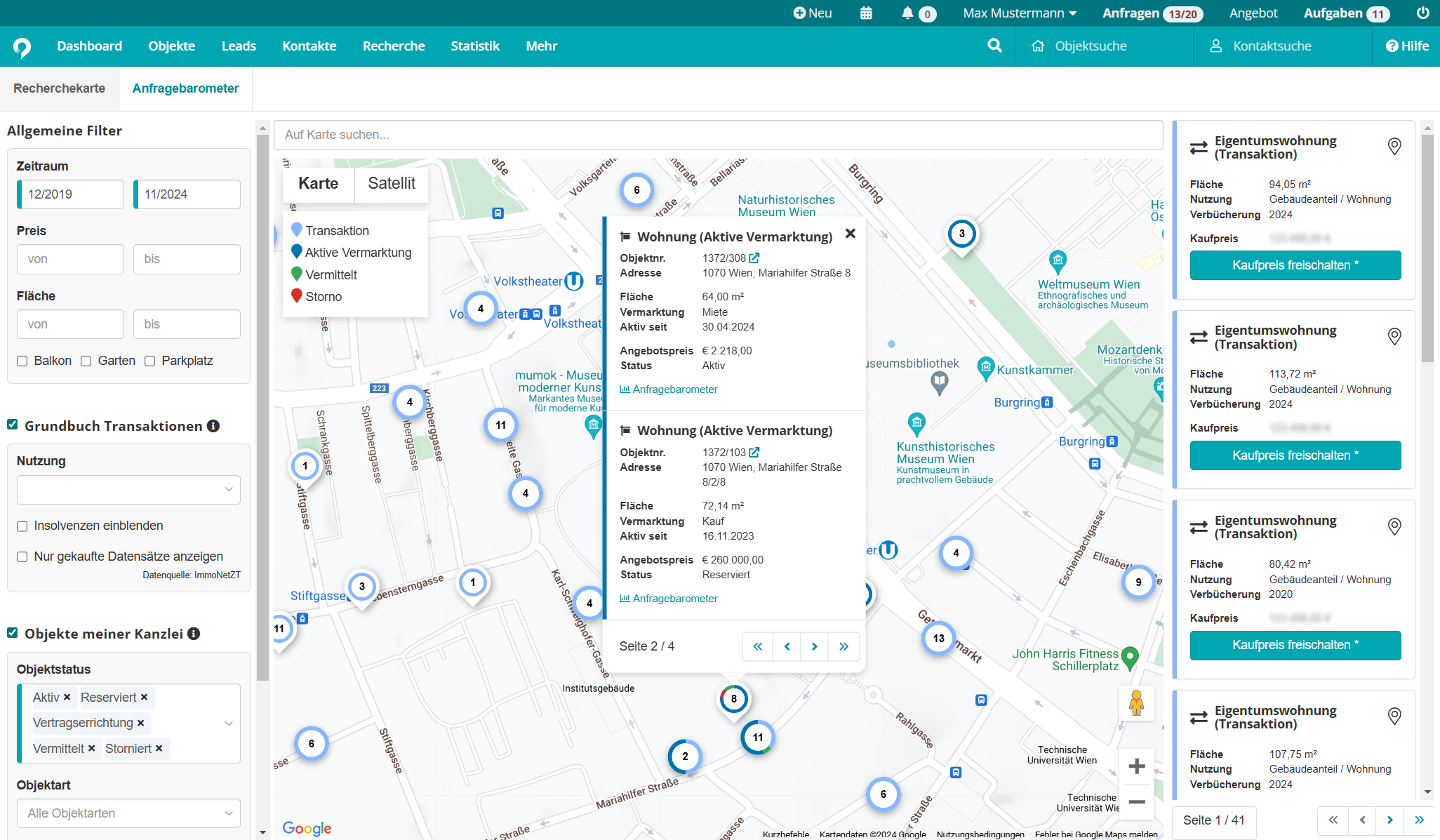 Landkarte mit Informationen für Immobilienmakler